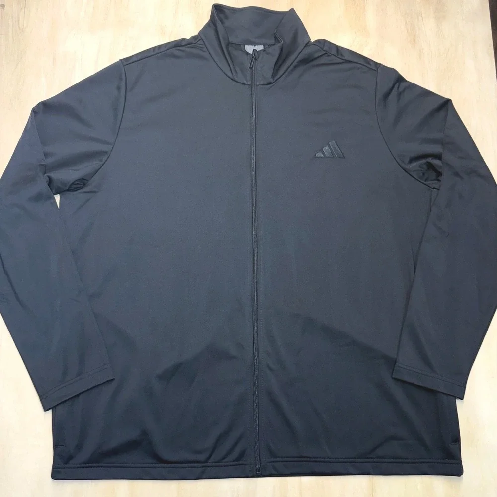 Adidas Men's XXL Tricot Track Jacket Black Full Zip Stand Collar Lightweight NWT
